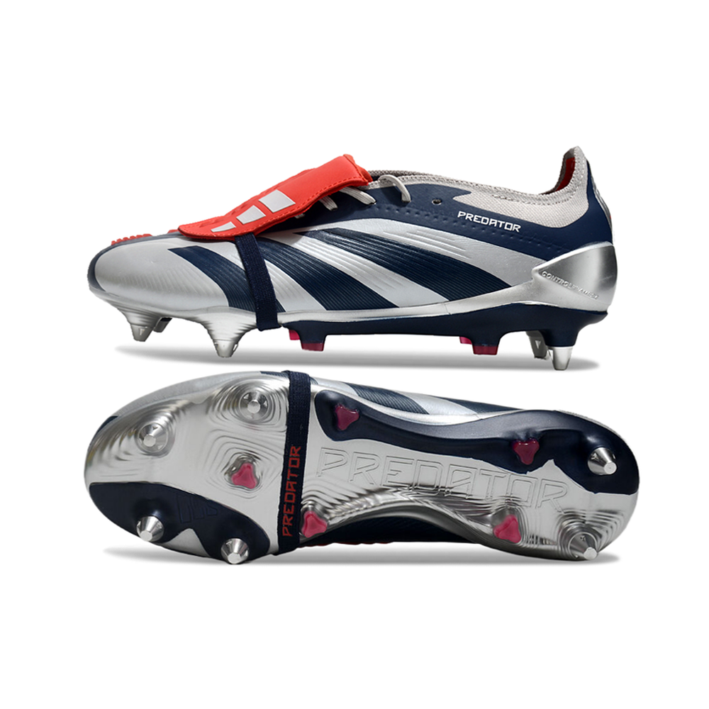 Chuteira Campo Adidas Predator Elite FT 30 Ponta de Aluminio Prata e Azul 