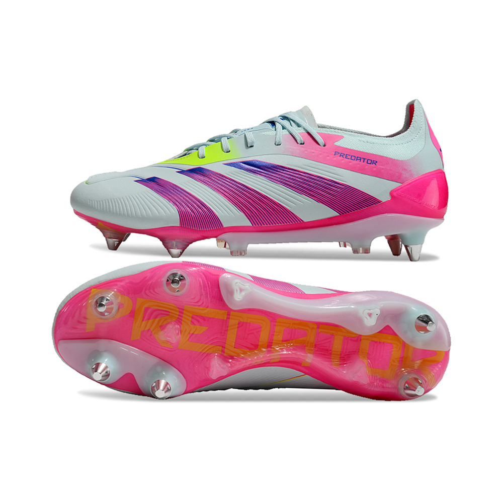 Chuteira Campo Adidas Predator Elite Ponta de Aluminio Branca e Rosa 