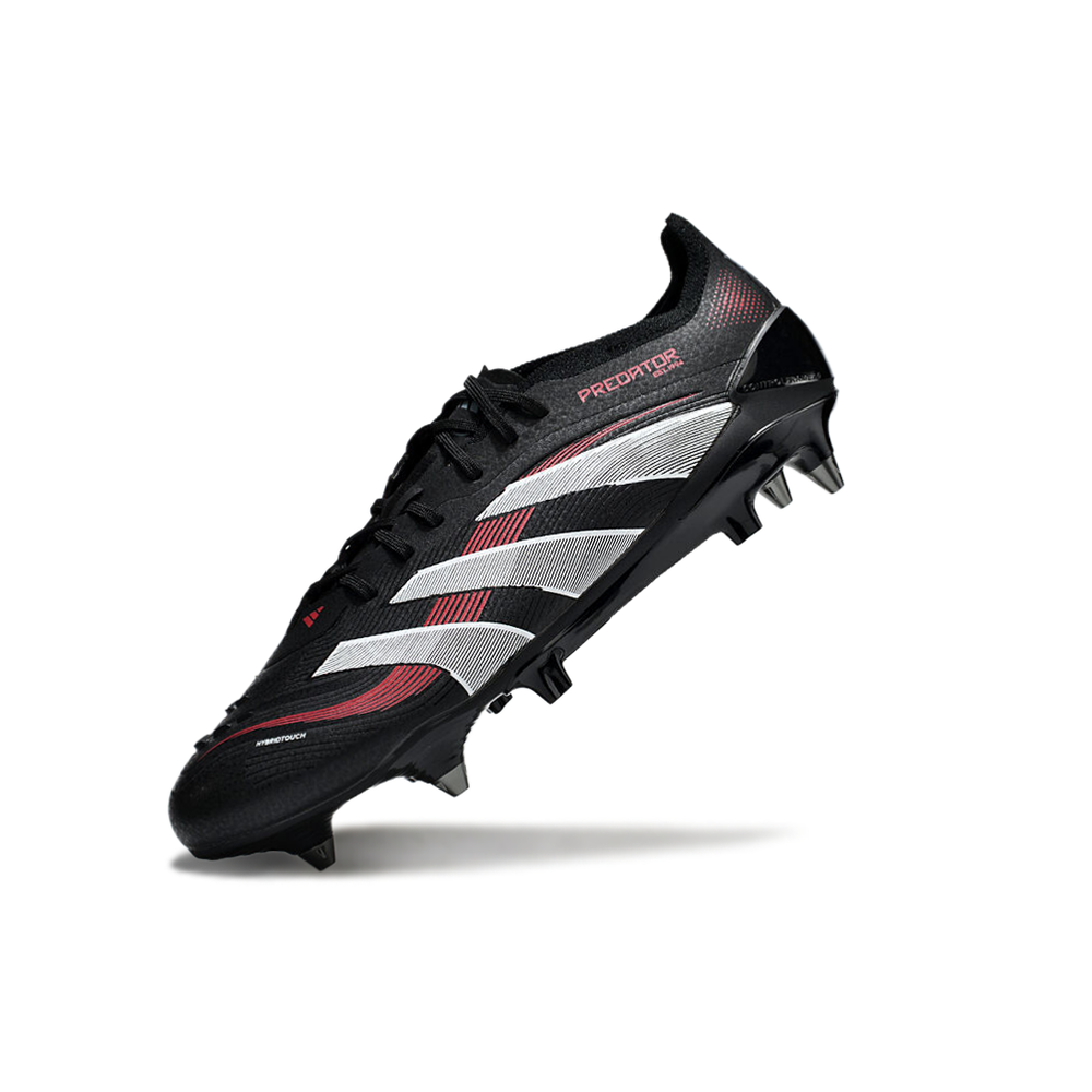 Chuteira Campo Adidas Predator Elite Ponta de Aluminio Preta e Vermelha 