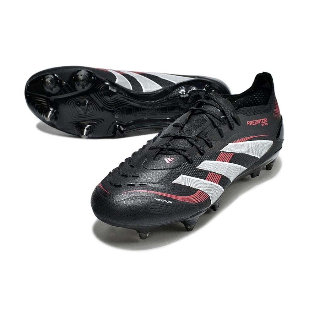 Chuteira Campo Adidas Predator Elite Ponta de Aluminio Preta e Vermelha 