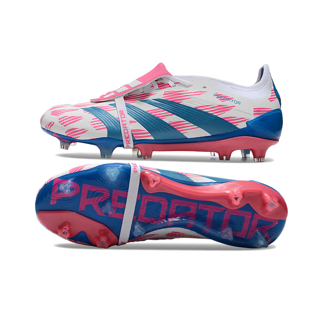 Chuteira Campo Adidas Predator FT 30 Elite FG Branca, Rosa e Azul 
