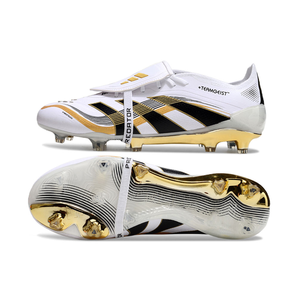 Chuteira Campo Adidas Predator FT 30 Elite FG Branco, Dourado e Preto 