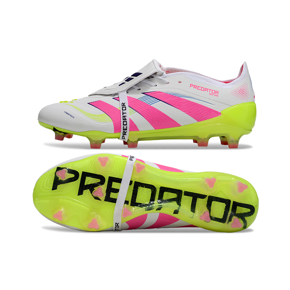 Chuteira Campo Adidas Predator FT 30 Elite FG Branco, Rosa e Verde 