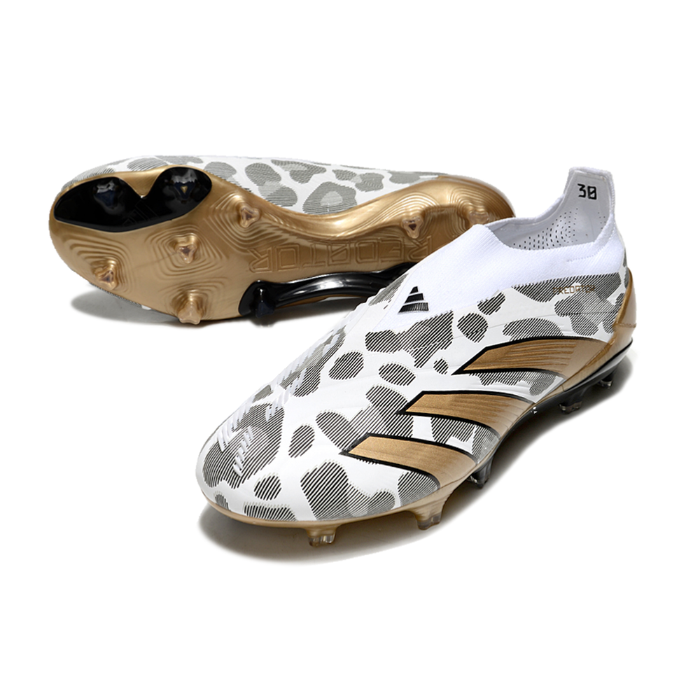 Chuteira Campo Adidas Predator LL Elite FG Branca e Dourada 