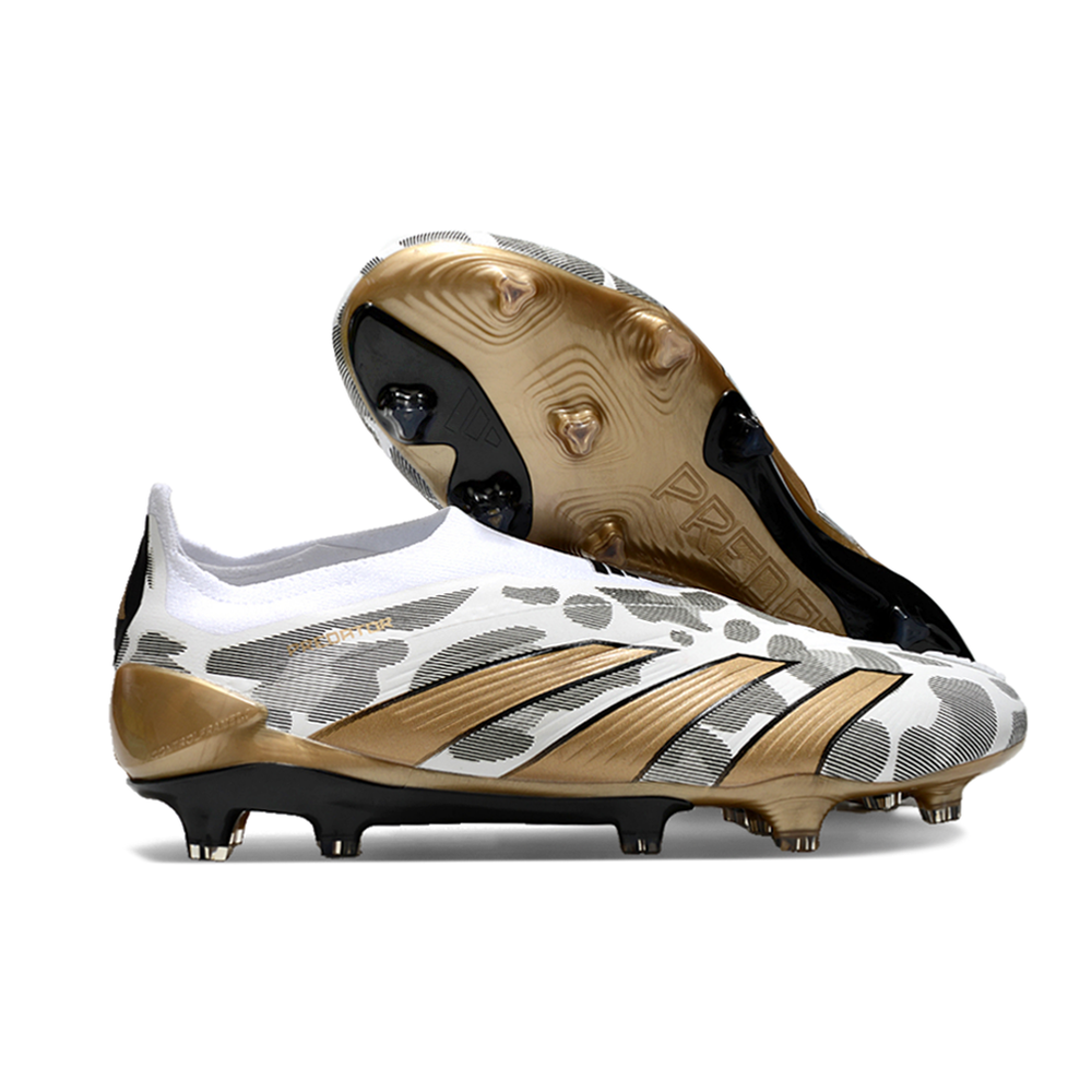 Chuteira Campo Adidas Predator LL Elite FG Branca e Dourada 