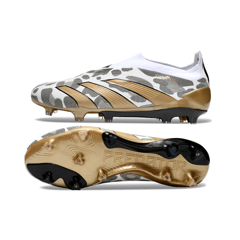 Chuteira Campo Adidas Predator LL Elite FG Branca e Dourada 