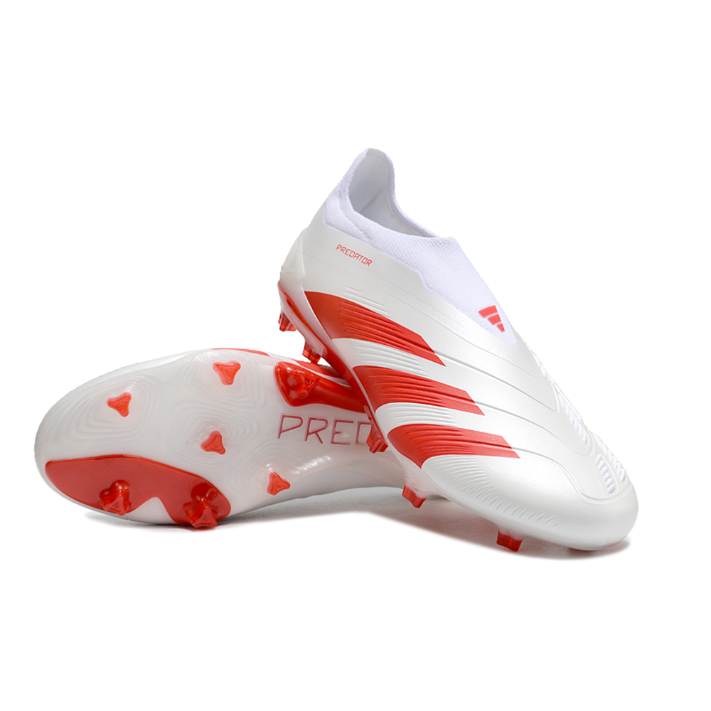 Chuteira Campo Adidas Predator LL Elite FG Branca e Vermelha 