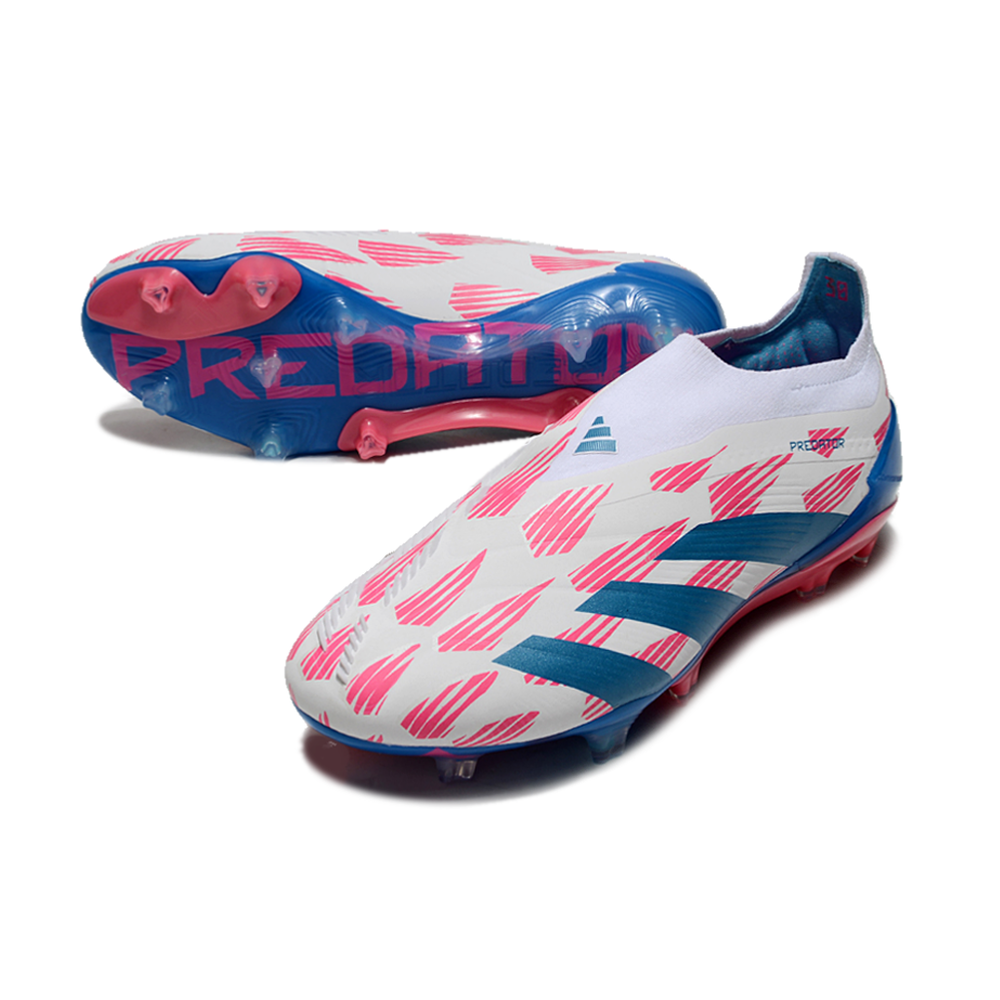Chuteira Campo Adidas Predator LL Elite FG Branca, Azul e Rosa 