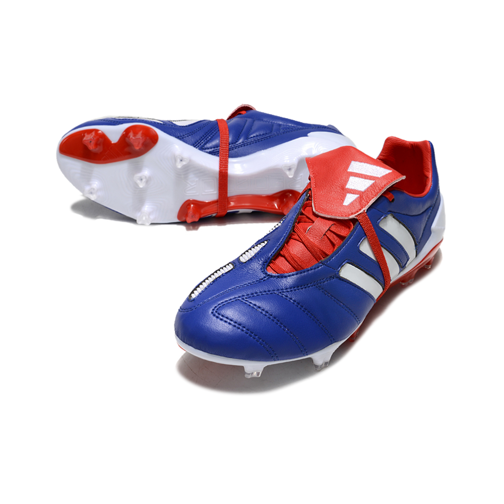 Chuteira Campo Adidas Predator Mania FG Azul, Branca e Vermelha 