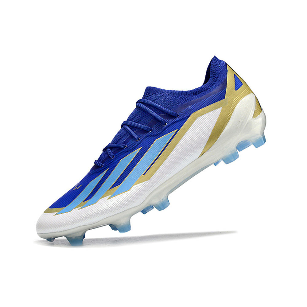 Chuteira Campo Adidas X Crazyfast Messi+ FG Azul, Branco e Dourado 