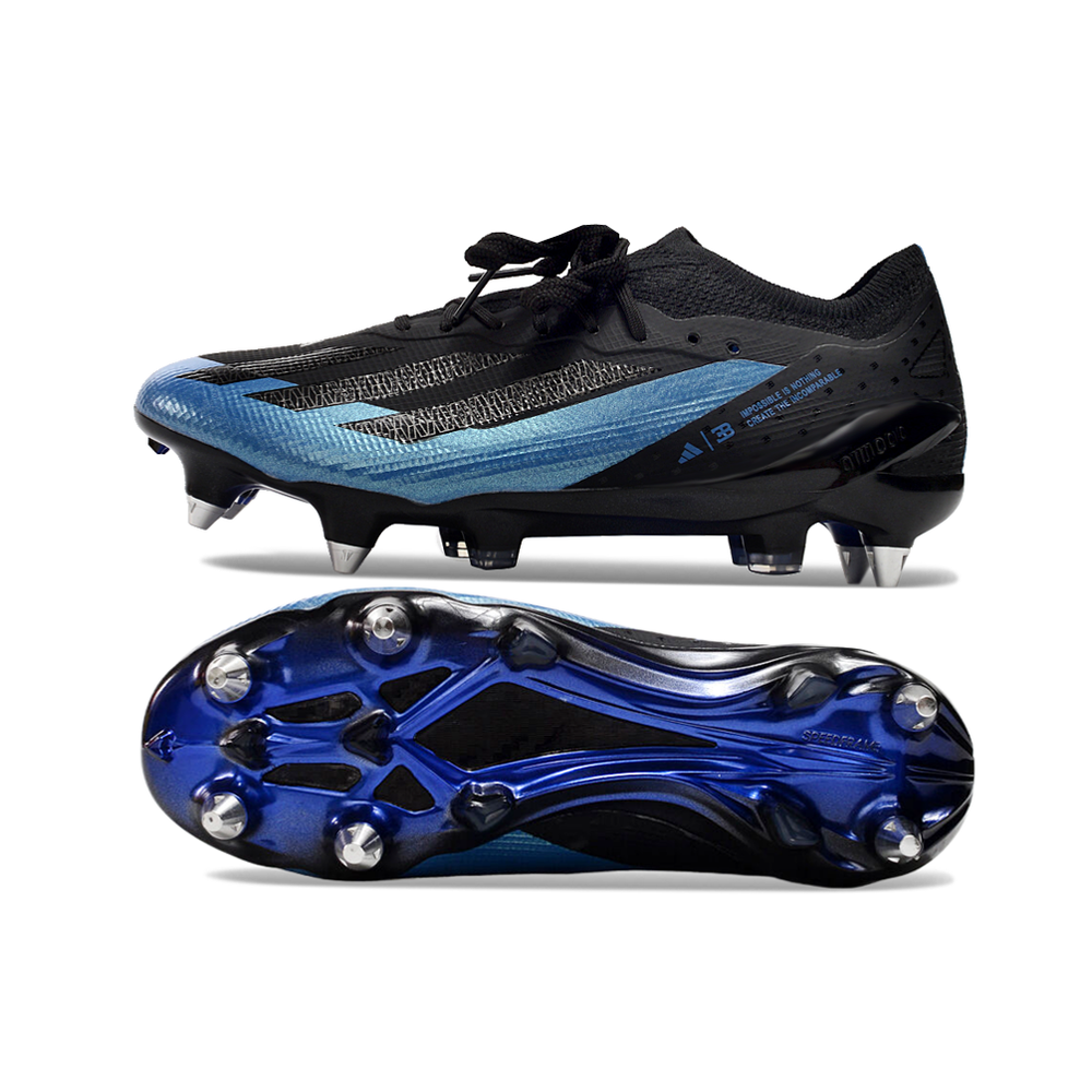 Chuteira Campo Adidas X Crazyfast.1 Ponta de Aluminio Preta e Azul 