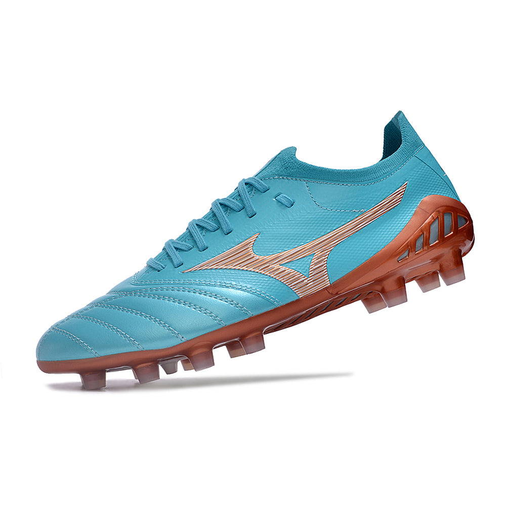 Chuteira Campo Mizuno Morelia Neo 3 FG Azul e Bronze 