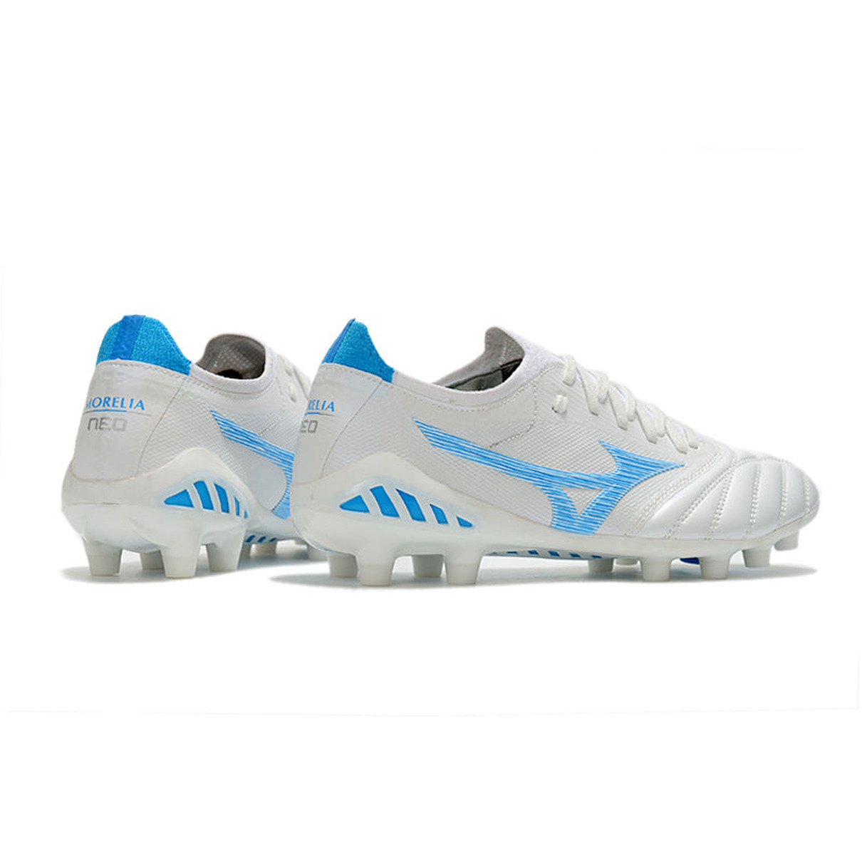 Chuteira Campo Mizuno Morelia Neo 3 FG Branca e Azul