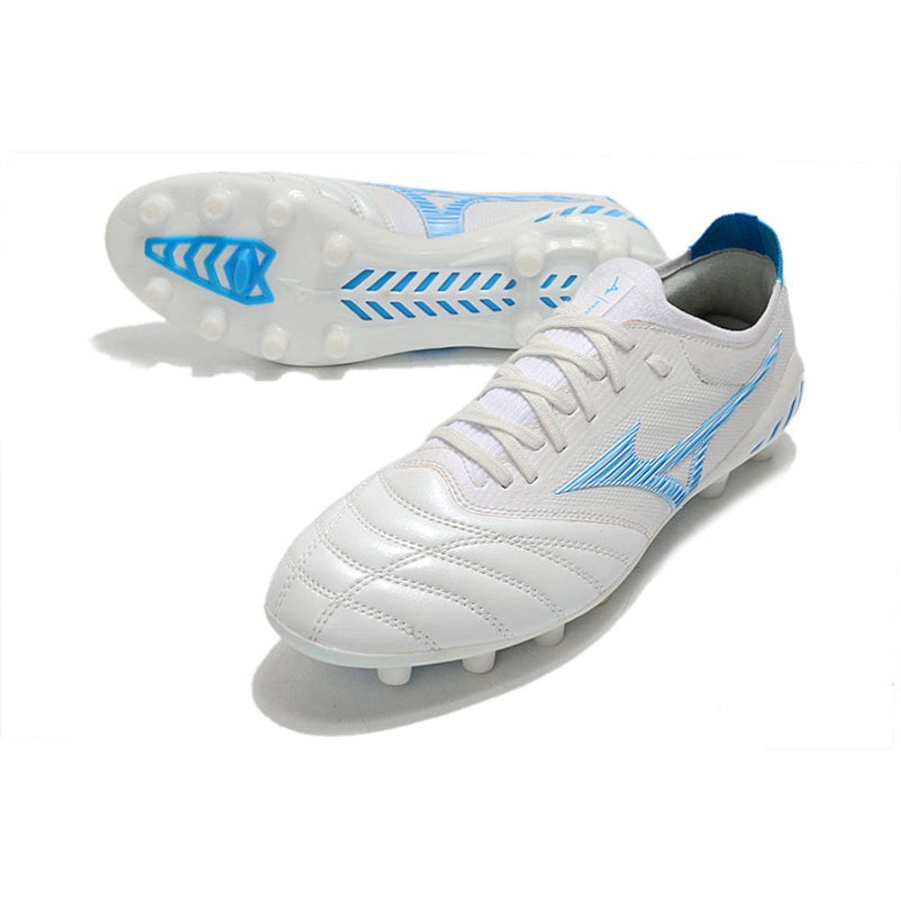 Chuteira Campo Mizuno Morelia Neo 3 FG Branca e Azul