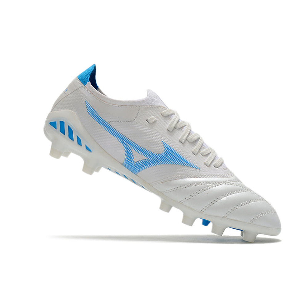 Chuteira Campo Mizuno Morelia Neo 3 FG Branca e Azul