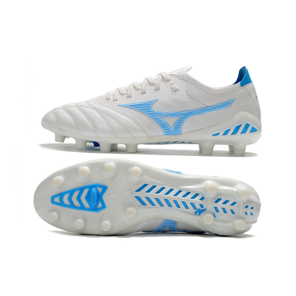 Chuteira Campo Mizuno Morelia Neo 3 FG Branca e Azul