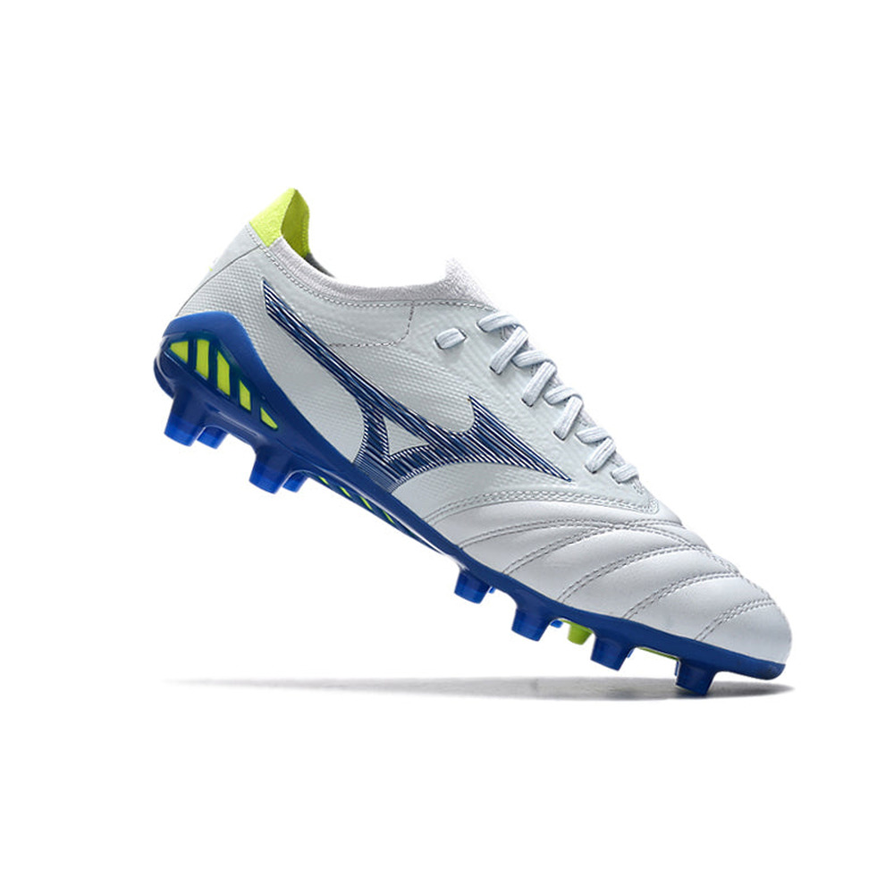 Chuteira Campo Mizuno Morelia Neo 3 FG Branca e Azul 
