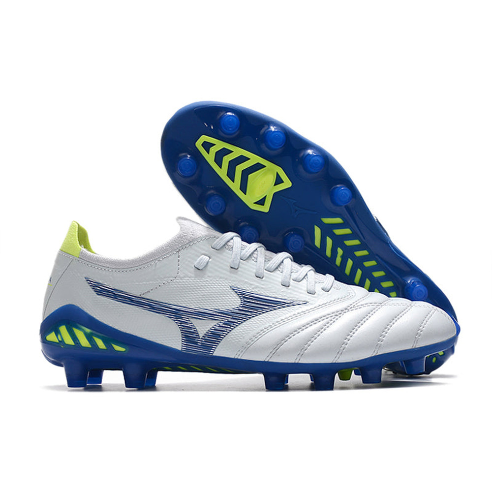 Chuteira Campo Mizuno Morelia Neo 3 FG Branca e Azul 