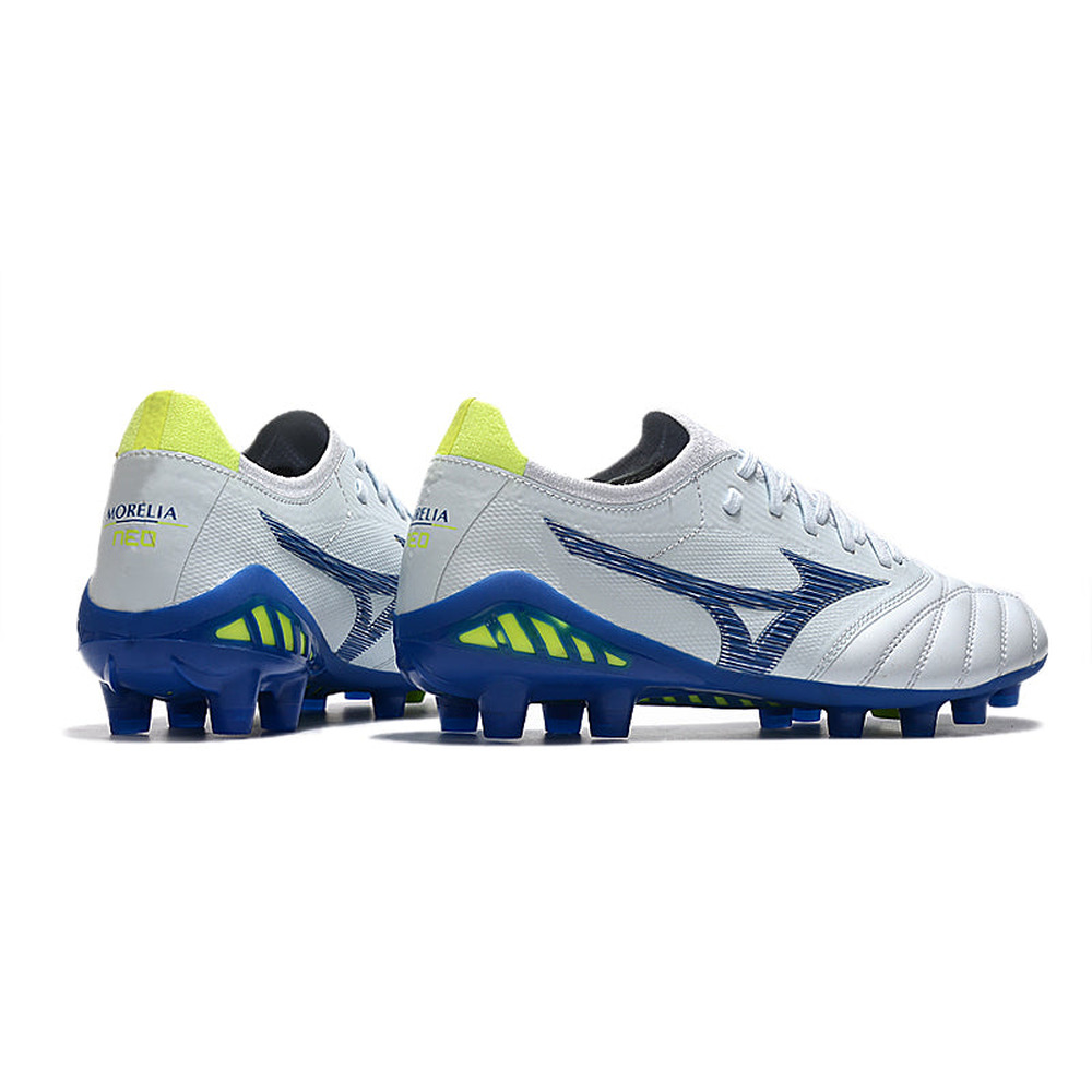 Chuteira Campo Mizuno Morelia Neo 3 FG Branca e Azul 