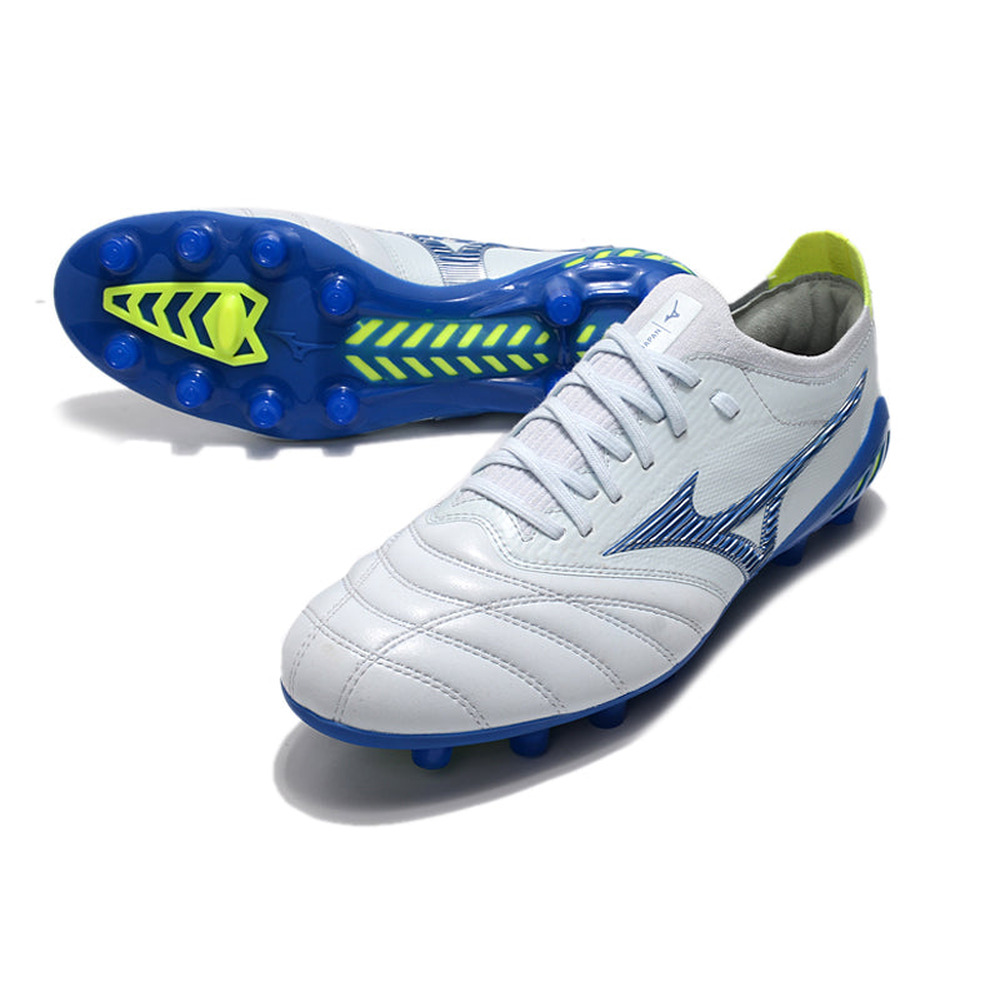 Chuteira Campo Mizuno Morelia Neo 3 FG Branca e Azul 