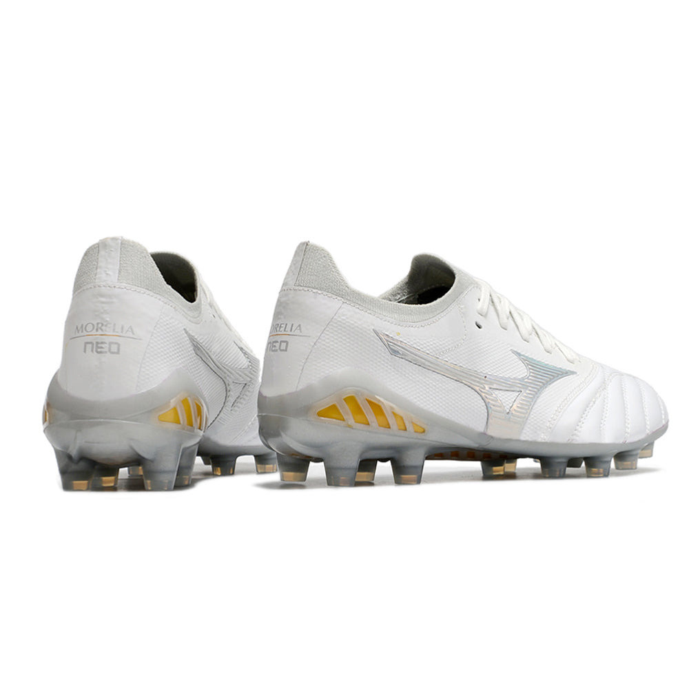 Chuteira Campo Mizuno Morelia Neo 3 FG Branca e Prata 