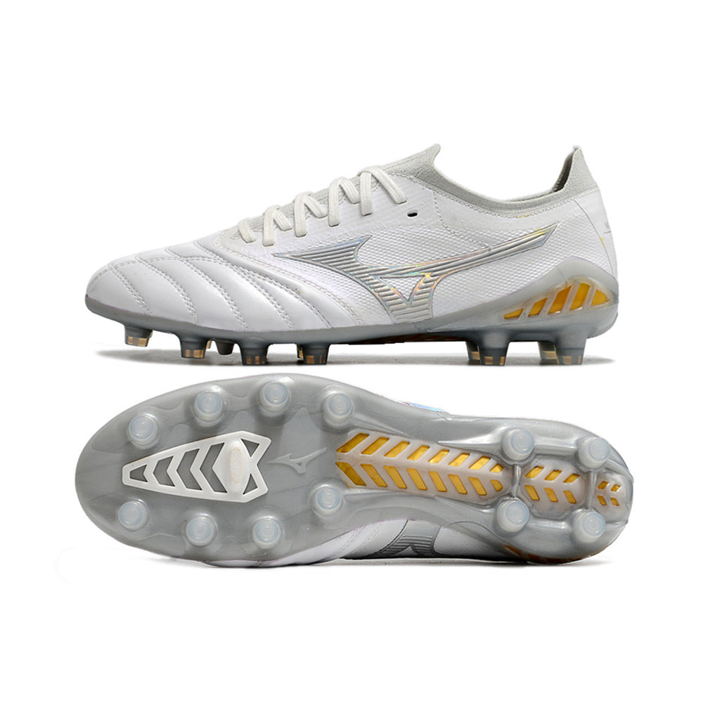 Chuteira Campo Mizuno Morelia Neo 3 FG Branca e Prata 