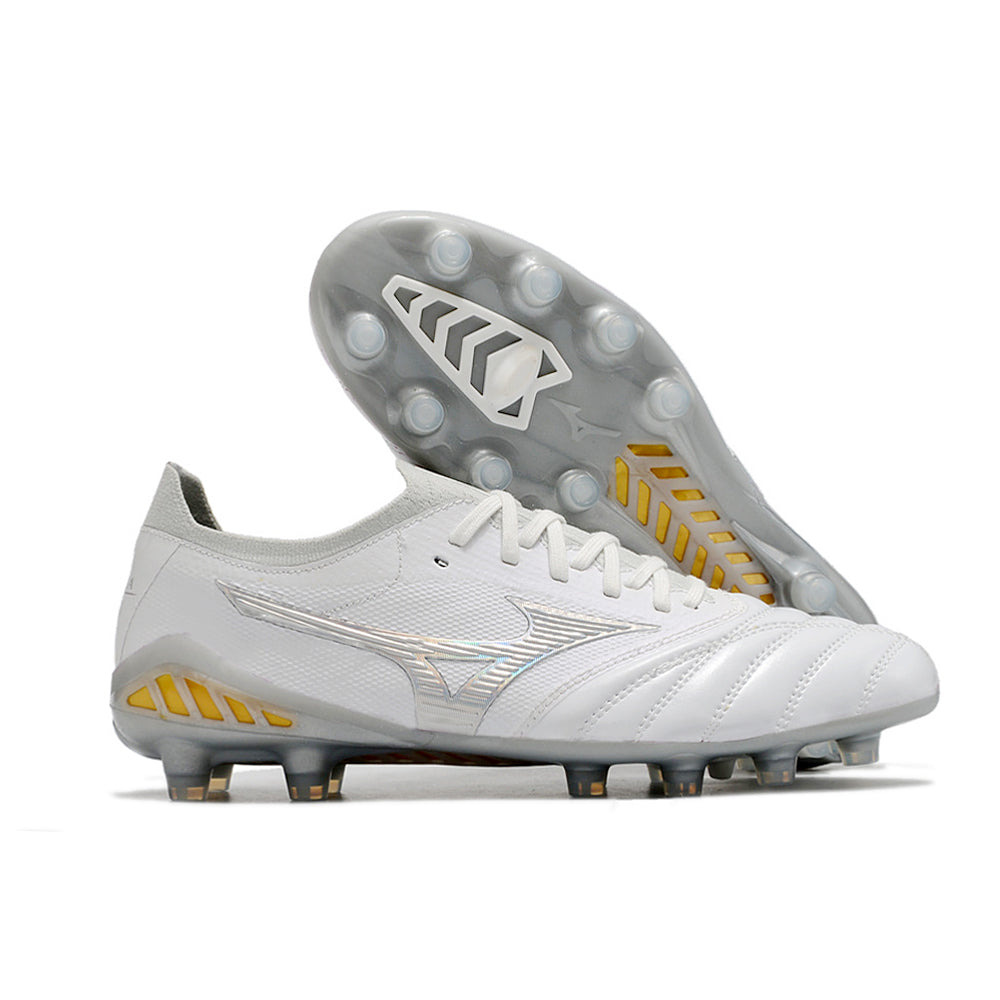 Chuteira Campo Mizuno Morelia Neo 3 FG Branca e Prata 