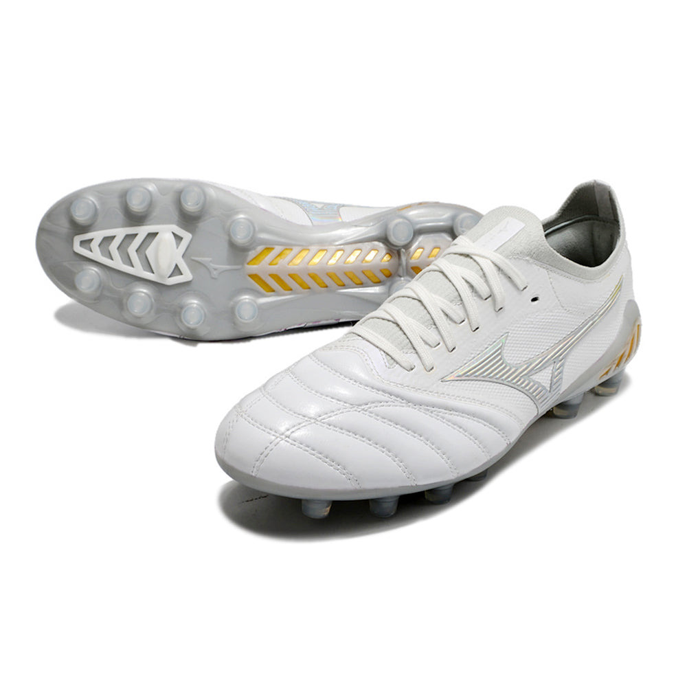 Chuteira Campo Mizuno Morelia Neo 3 FG Branca e Prata 