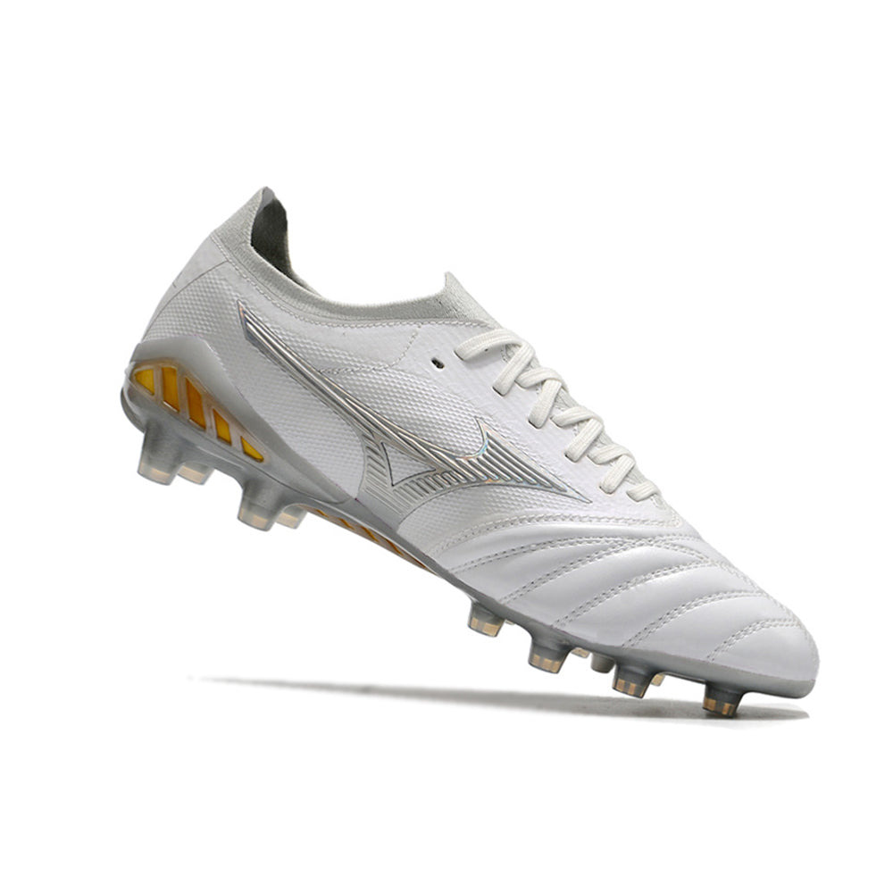 Chuteira Campo Mizuno Morelia Neo 3 FG Branca e Prata 