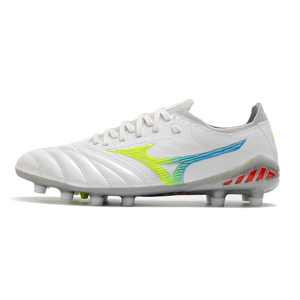 Chuteira Campo Mizuno Morelia Neo 3 FG Branca, Azul e Verde
