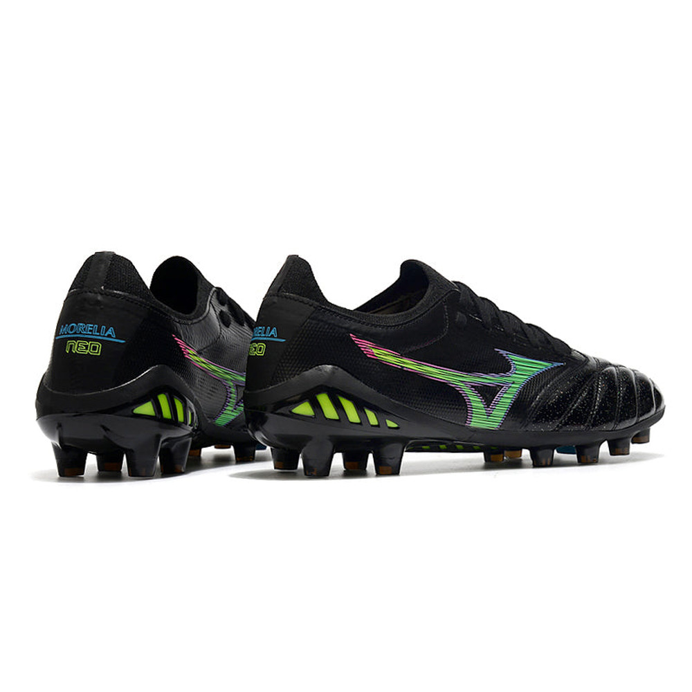 Chuteira Campo Mizuno Morelia Neo 3 FG Preta, Verde e Azul