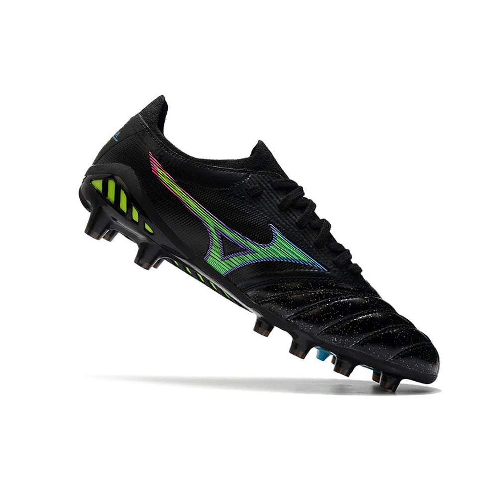 Chuteira Campo Mizuno Morelia Neo 3 FG Preta, Verde e Azul
