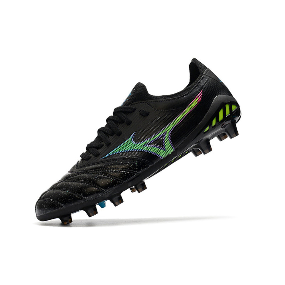 Chuteira Campo Mizuno Morelia Neo 3 FG Preta, Verde e Azul