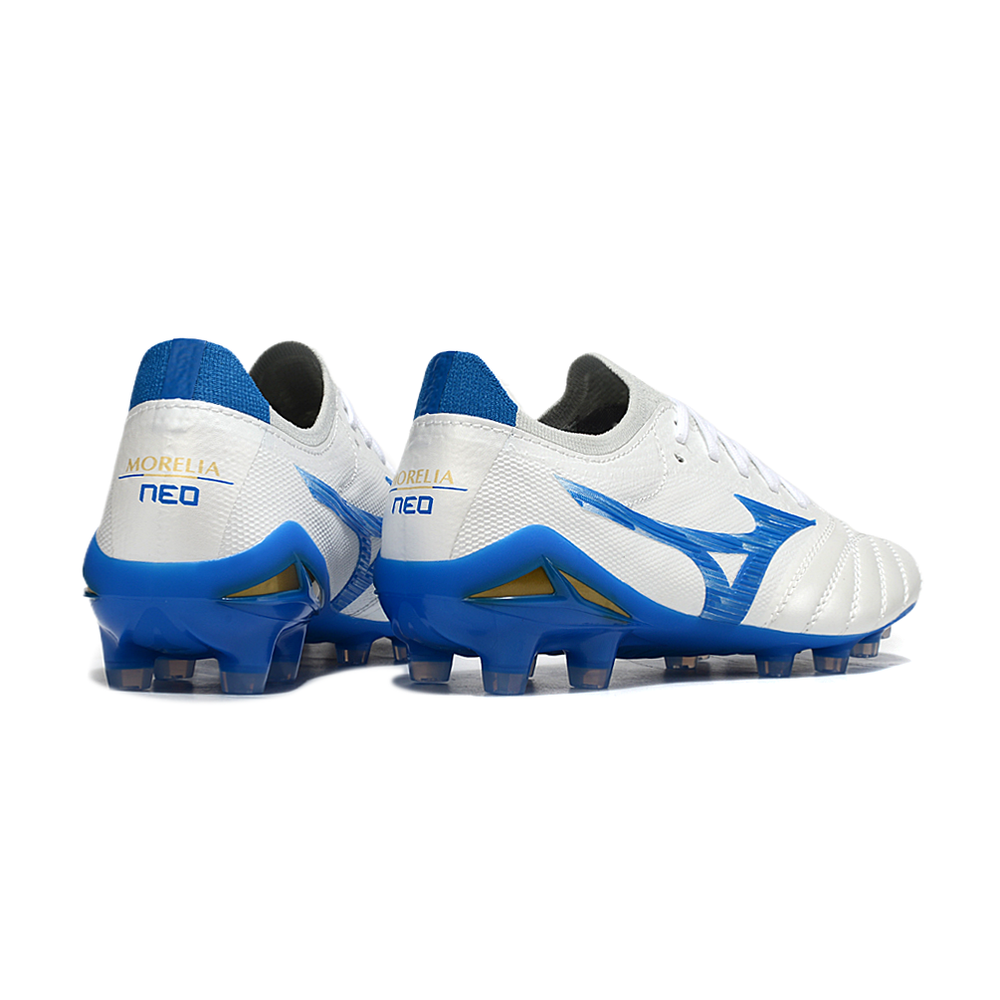 Chuteira Campo Mizuno Morelia Neo 4 Beta FG Branca e Azul