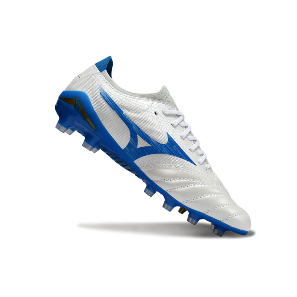 Chuteira Campo Mizuno Morelia Neo 4 Beta FG Branca e Azul