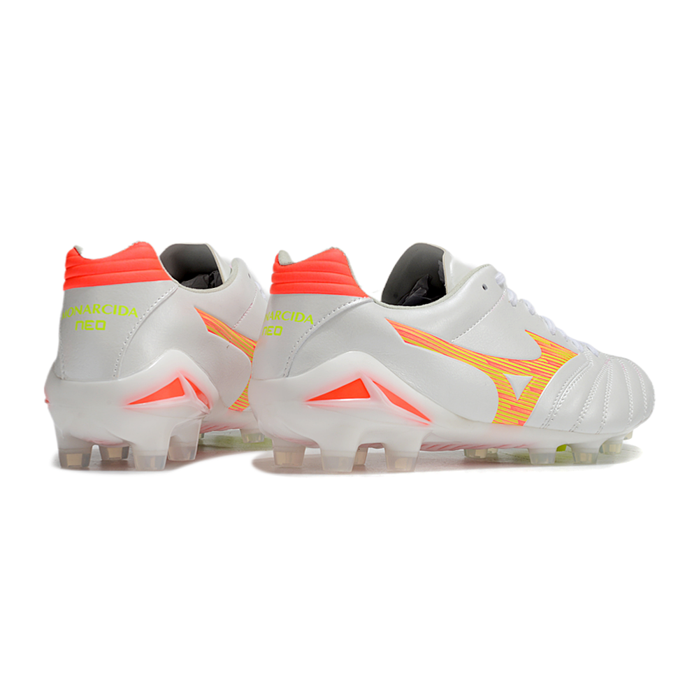 Chuteira Campo Mizuno Morelia Neo 4 Beta FG Branca e Laranja