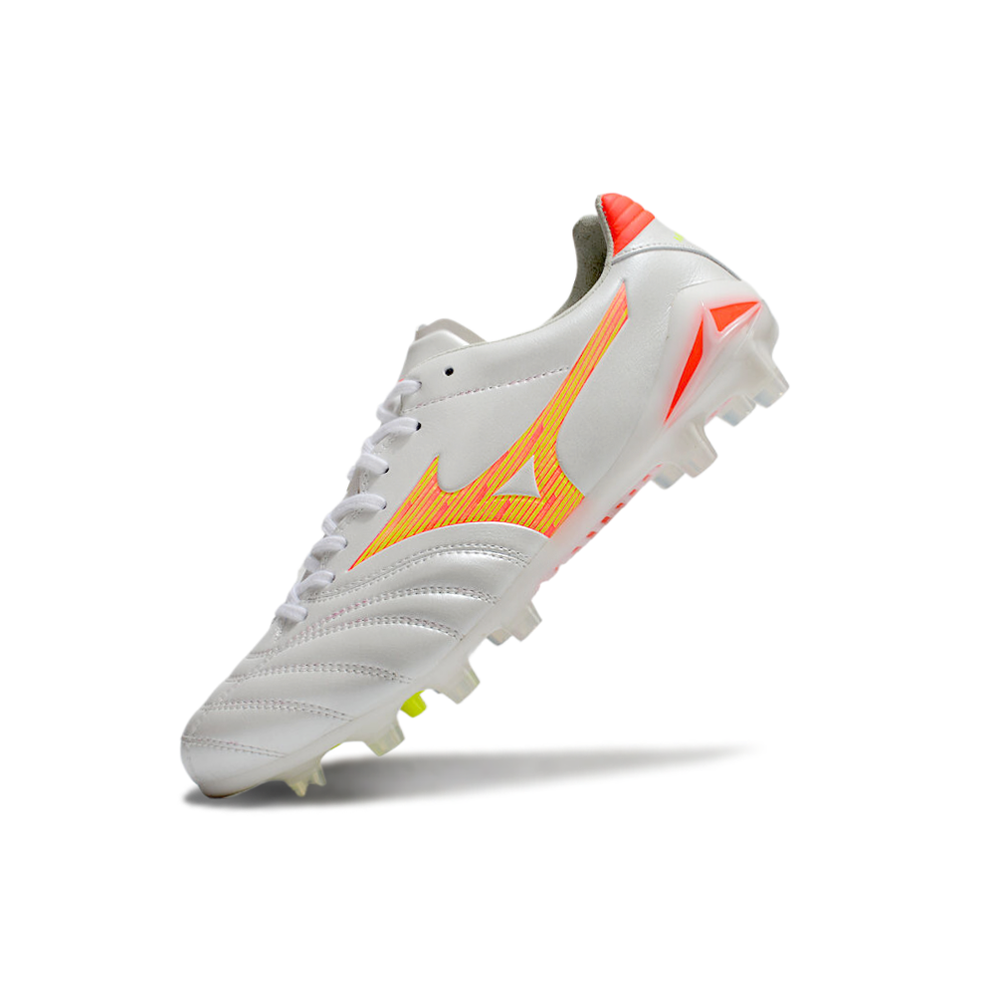 Chuteira Campo Mizuno Morelia Neo 4 Beta FG Branca e Laranja