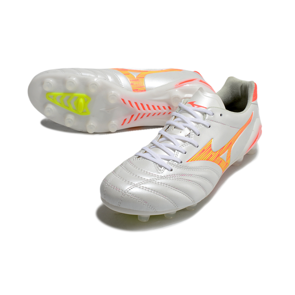 Chuteira Campo Mizuno Morelia Neo 4 Beta FG Branca e Laranja