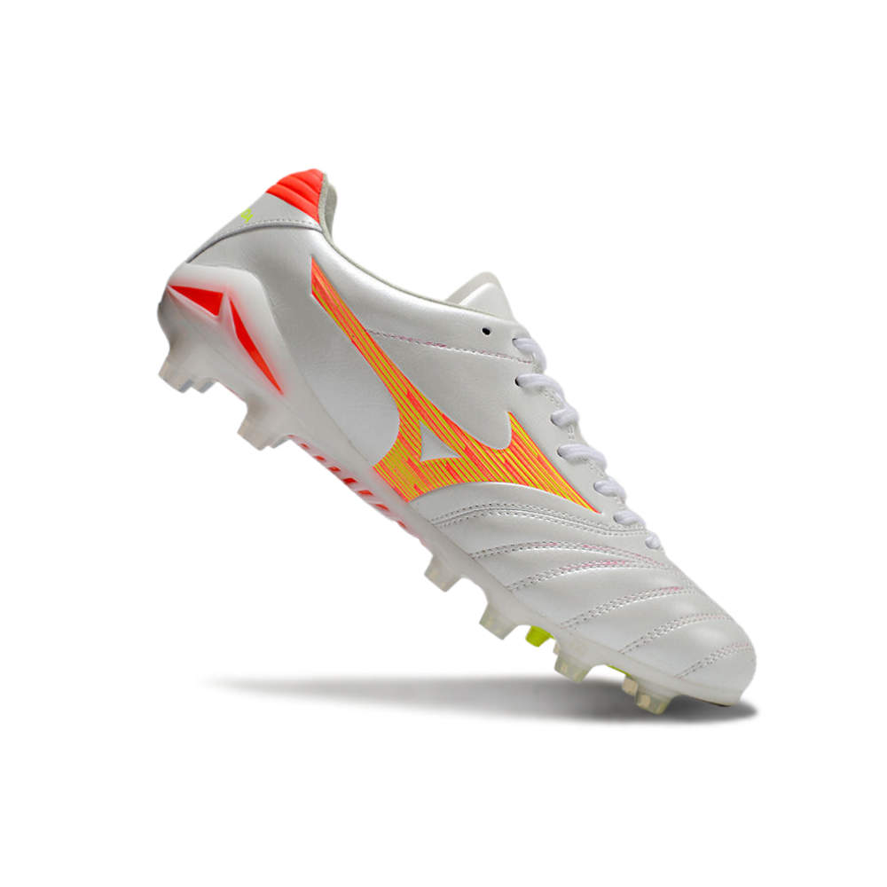 Chuteira Campo Mizuno Morelia Neo 4 Beta FG Branca e Laranja