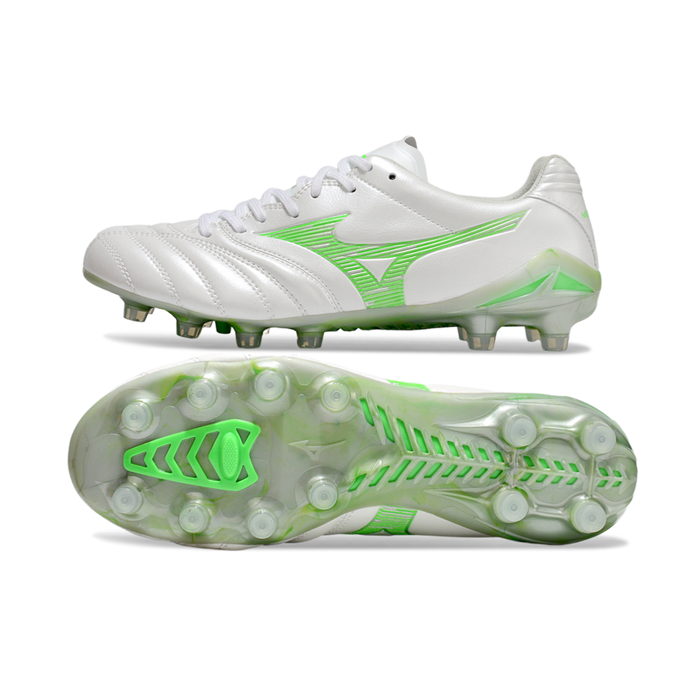 Chuteira Campo Mizuno Morelia Neo 4 Beta FG Branca e Verde