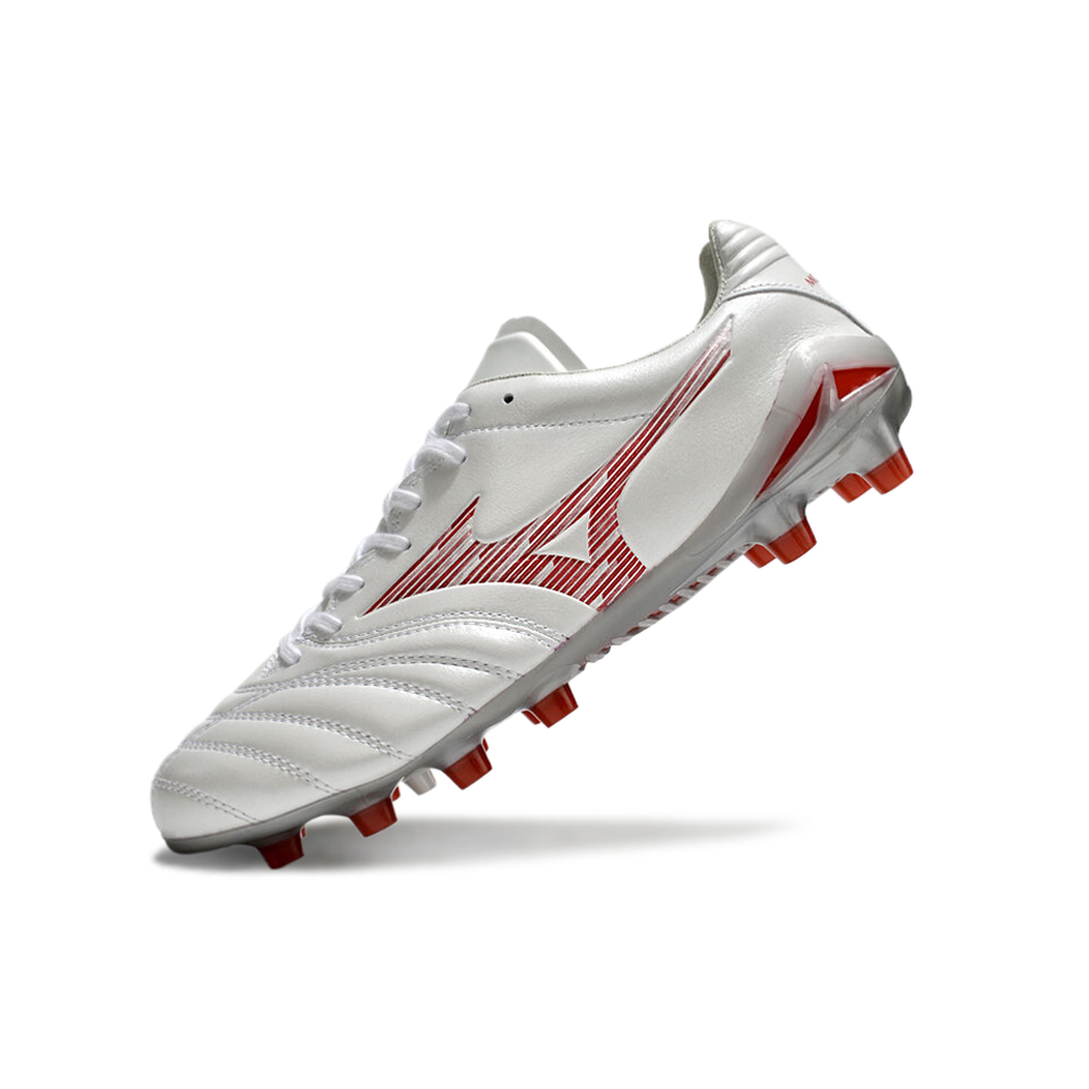Chuteira Campo Mizuno Morelia Neo 4 Beta FG Branca e Vermelha 