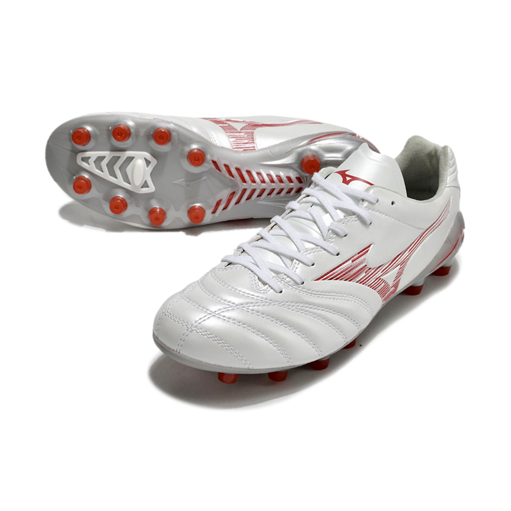 Chuteira Campo Mizuno Morelia Neo 4 Beta FG Branca e Vermelha 