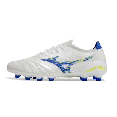 Chuteira Campo Mizuno Morelia Neo 4 Beta FG Branca, Azul e Verde