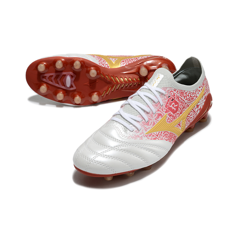 Chuteira Campo Mizuno Morelia Neo 4 Beta FG Branco e Vermelho