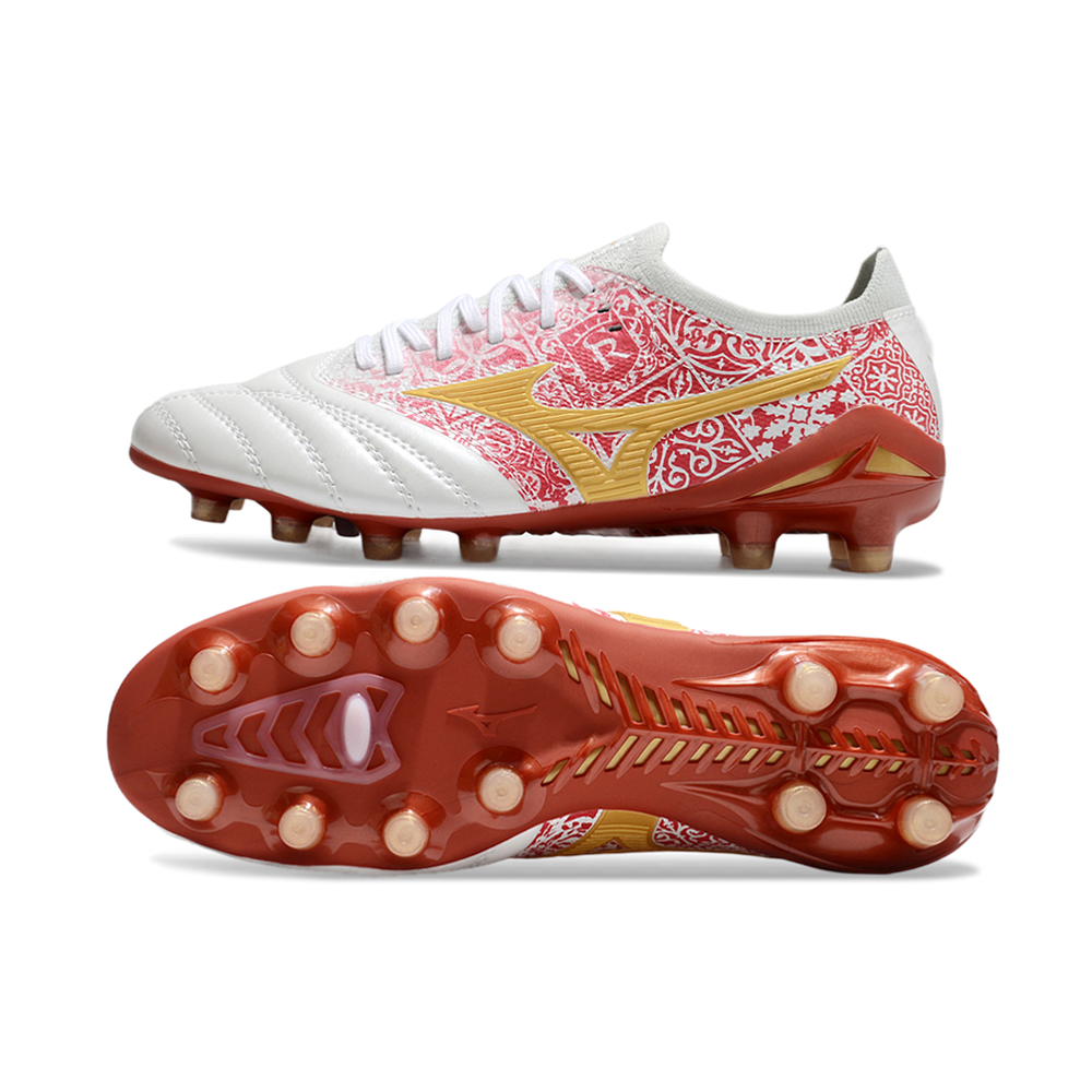 Chuteira Campo Mizuno Morelia Neo 4 Beta FG Branco e Vermelho