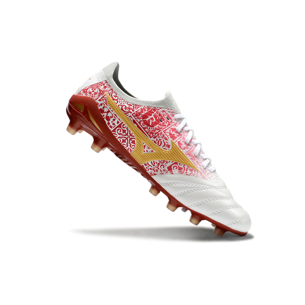 Chuteira Campo Mizuno Morelia Neo 4 Beta FG Branco e Vermelho