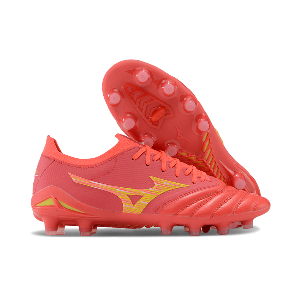 Chuteira Campo Mizuno Morelia Neo 4 Beta FG Vermelha e Dourada 