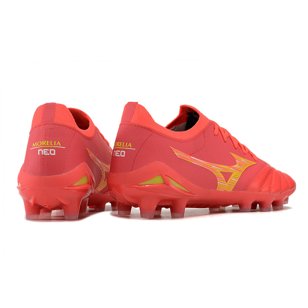 Chuteira Campo Mizuno Morelia Neo 4 Beta FG Vermelha e Dourada 