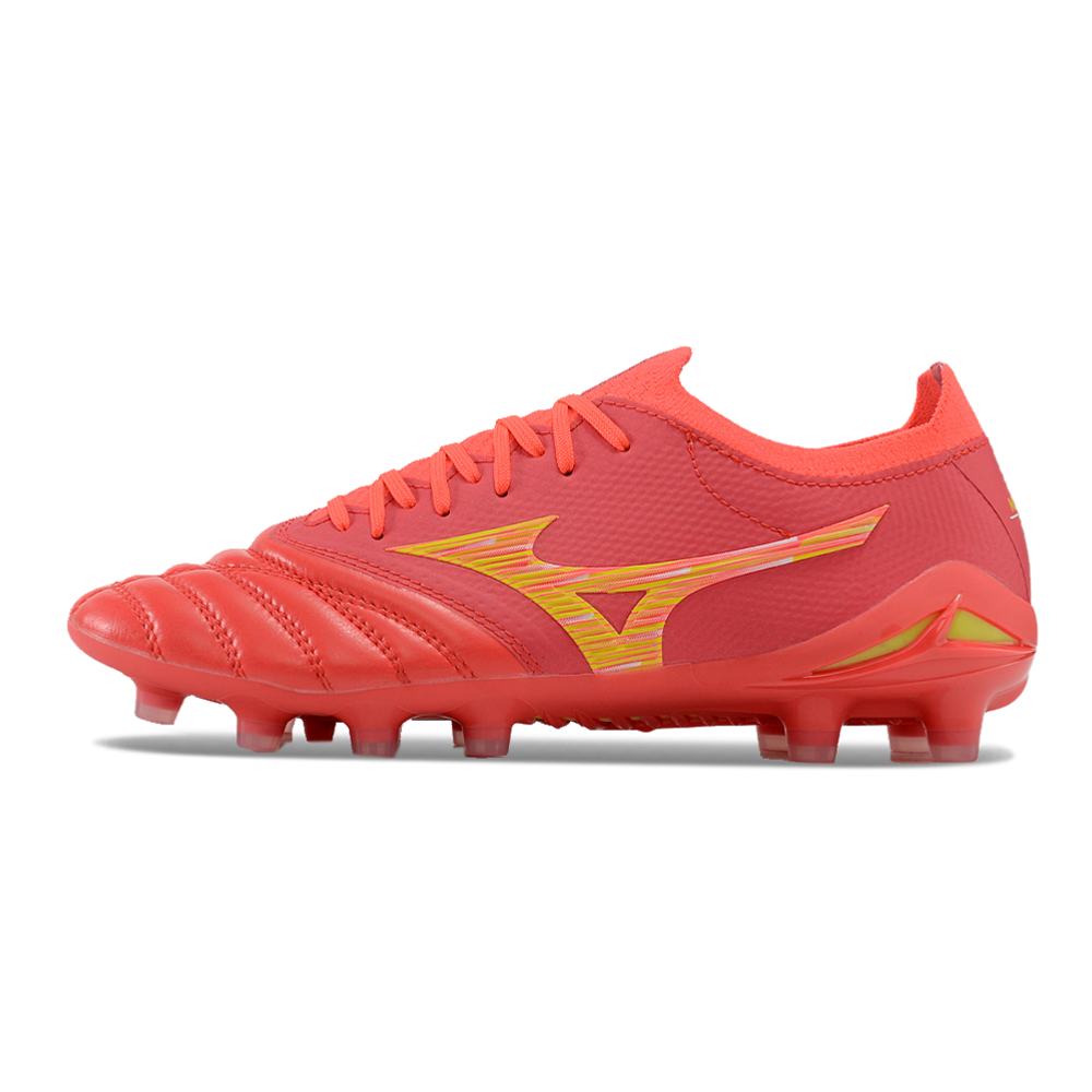 Chuteira Campo Mizuno Morelia Neo 4 Beta FG Vermelha e Dourada 