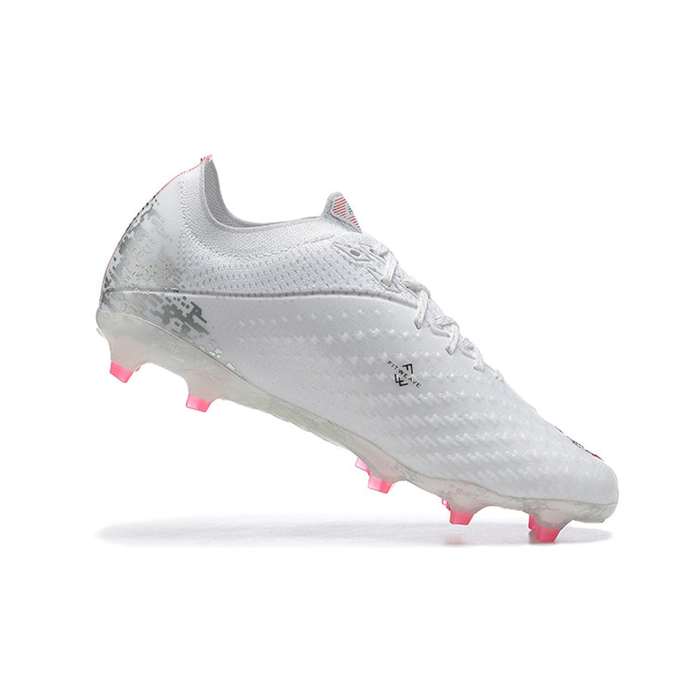 Chuteira Campo New Balance Furion V6+ FG Branca e Rosa 
